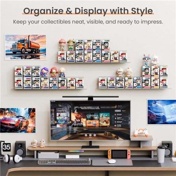 6 Pack Acrylic Shelves for Wall Storage, 15" x 4“ Floating Bookshelves for Kids - Picture 4 of 7